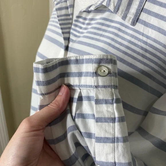 J.Jill Blue White Cotton Tunic Striped Button Down Top - Picture 7 of 12